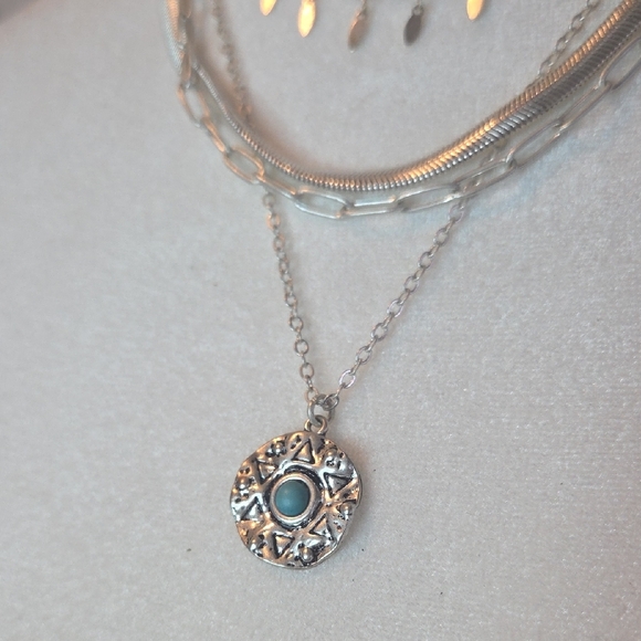 Plunder Silver Multi-Layer Necklace with Blue Accent - Picture 2 of 4